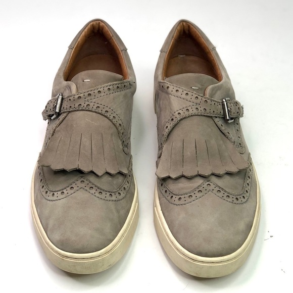 Frye Gemma Keltie sneakers grey nubuck suede fringe buckle wingtip size 9 - Picture 6 of 10